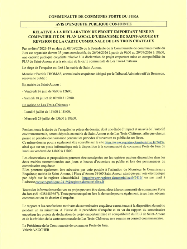 Avis enquête publique - 26.06.26-29.07.26