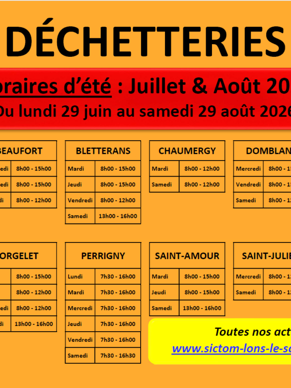Horaires été Déchetteries