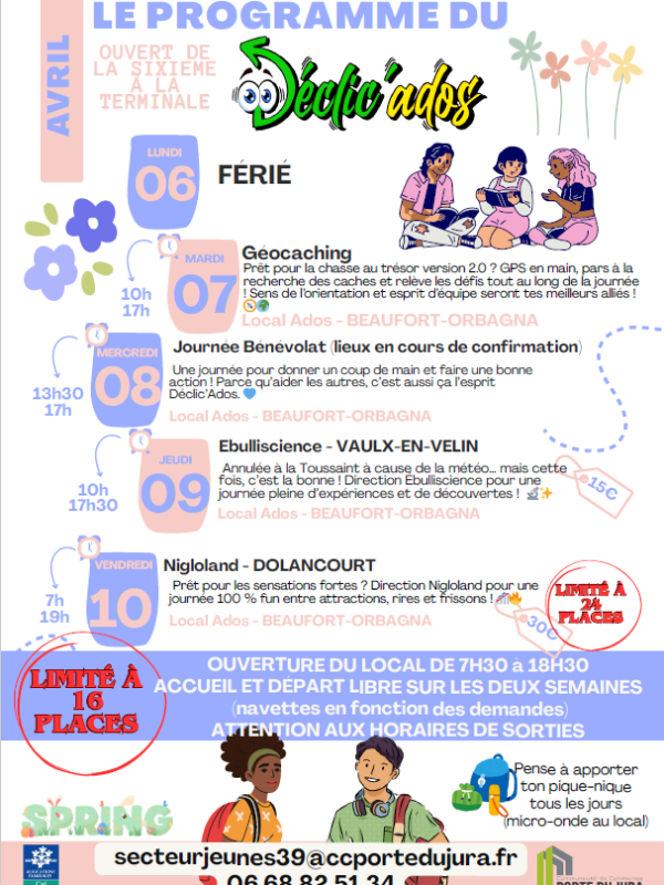 Programme Declic'Ados - Avril 6-10